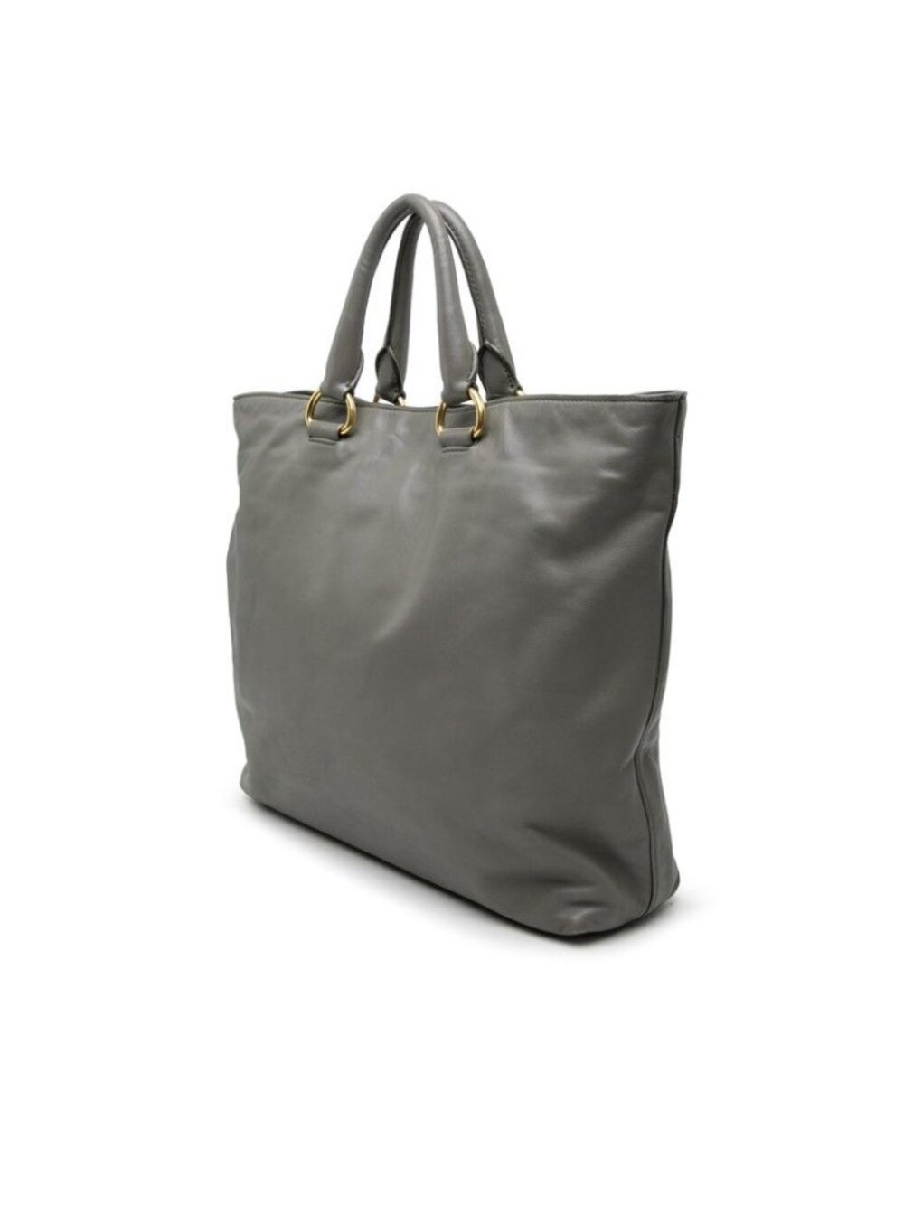 Prada Logo Tote Shoulder Bag 2-Way Gray Leather - Picture 2 of 5
